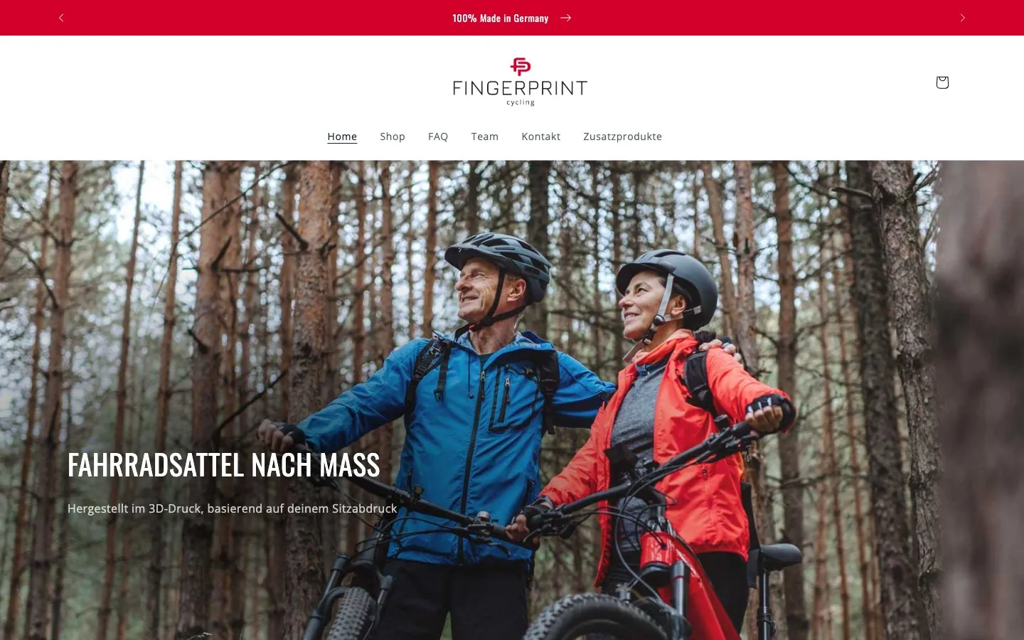 Screenshot des Fingerprint-Cycling-Onlineshops mit dem Konfigurator für individuell gefertigte Fahrradsättel
