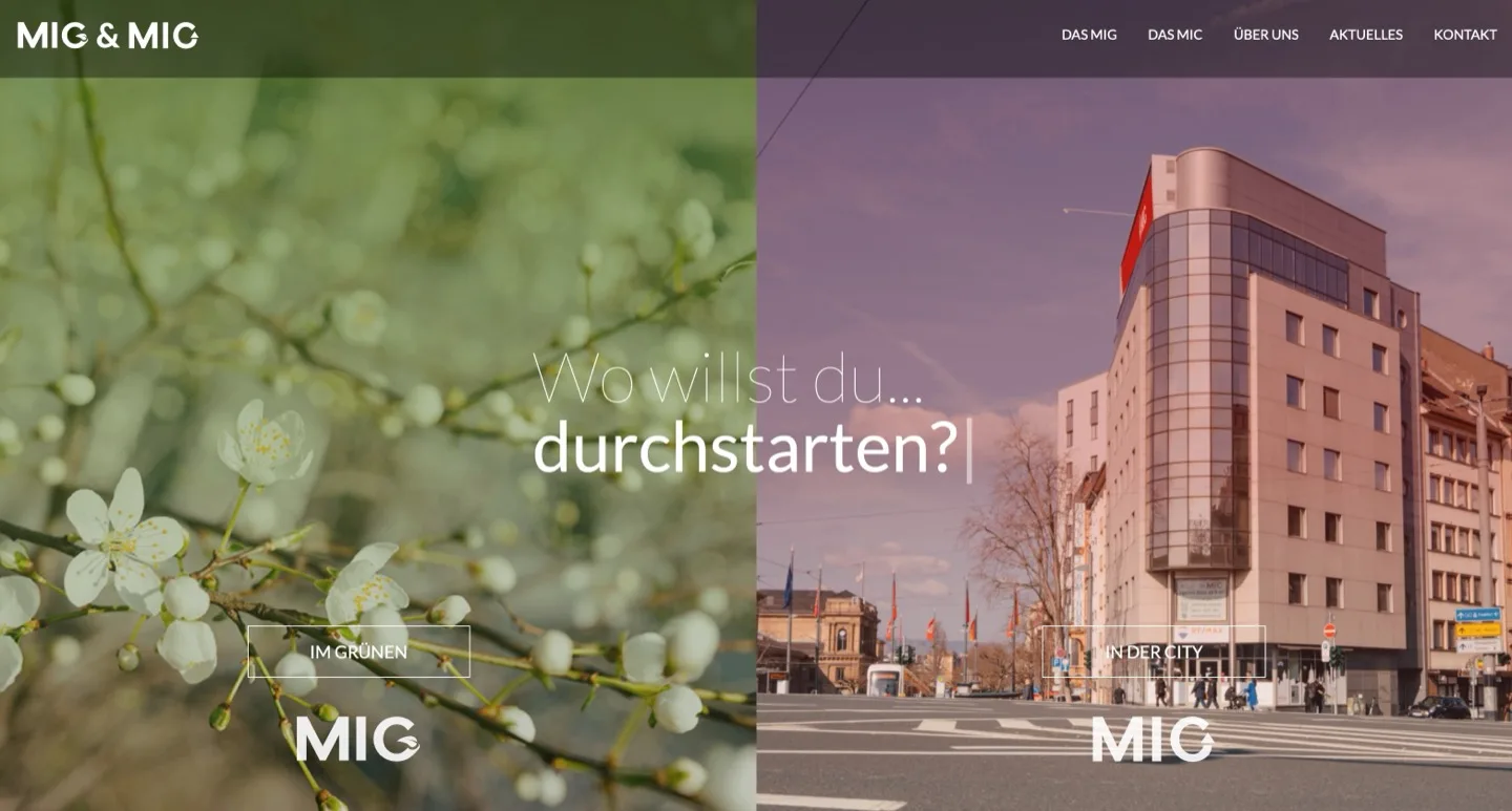 Screenshot der Website des Mainzer Innovations- und Gründerzentrums mit den beiden Standorten
