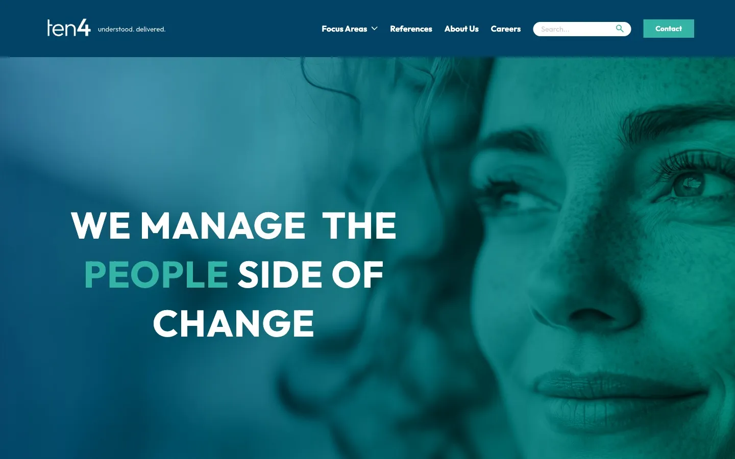 Screenshot der ten4-Website mit den Leistungsbereichen der Change-Management-Beratung